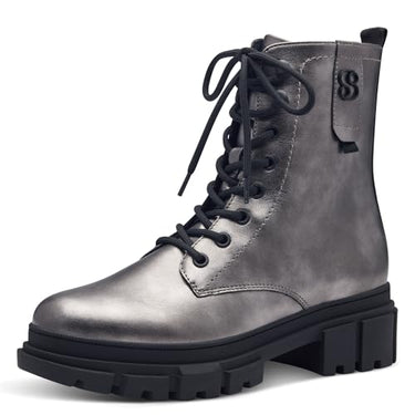 s.Oliver Damen Stiefeletten ohne Absatz zum Schnüren Vegan, Silber (Pewter), 39 EU im Sale